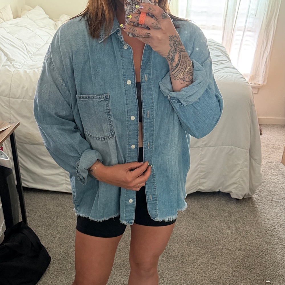 Light Wash Denim Button-Up Shirt - Picture 2 of 6